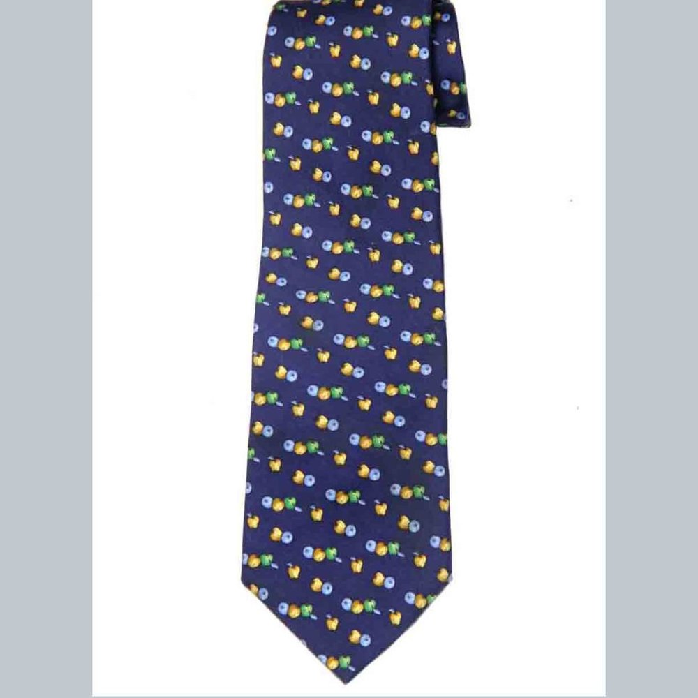 Brooks Brothers Italian Silk Tie Blue Green Gold Apples Pattern Men's